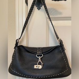 Vintage 90s Carla Mancini Small Black Leather Shoulder Bag